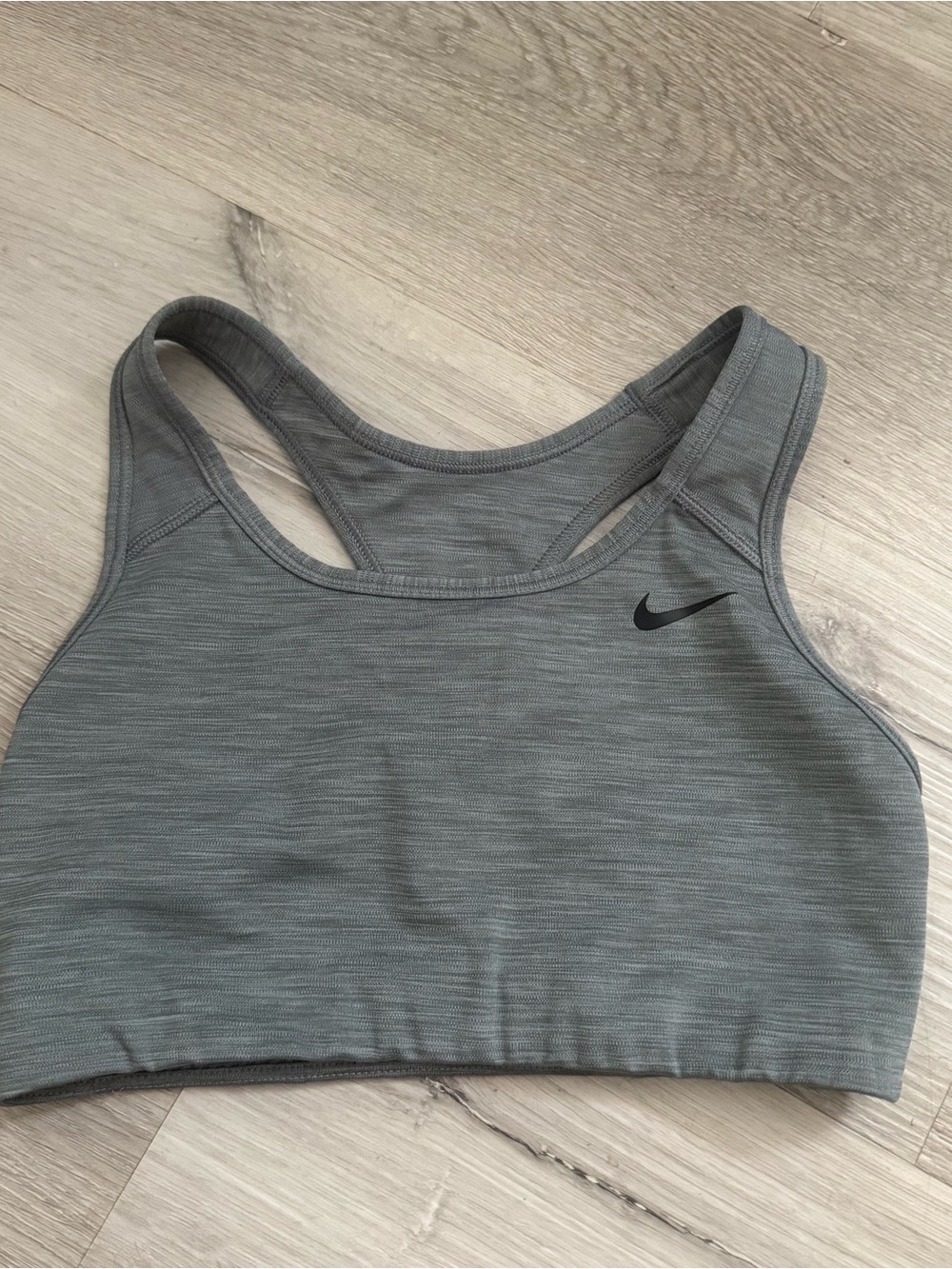 Nike Gray Racerback Athletic Sports Bra with Black Swoosh